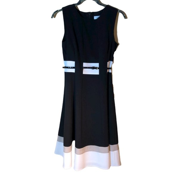 Calvin Klein black, white & taupe midi Fit & Flare dress - size 2 - Picture 3 of 10
